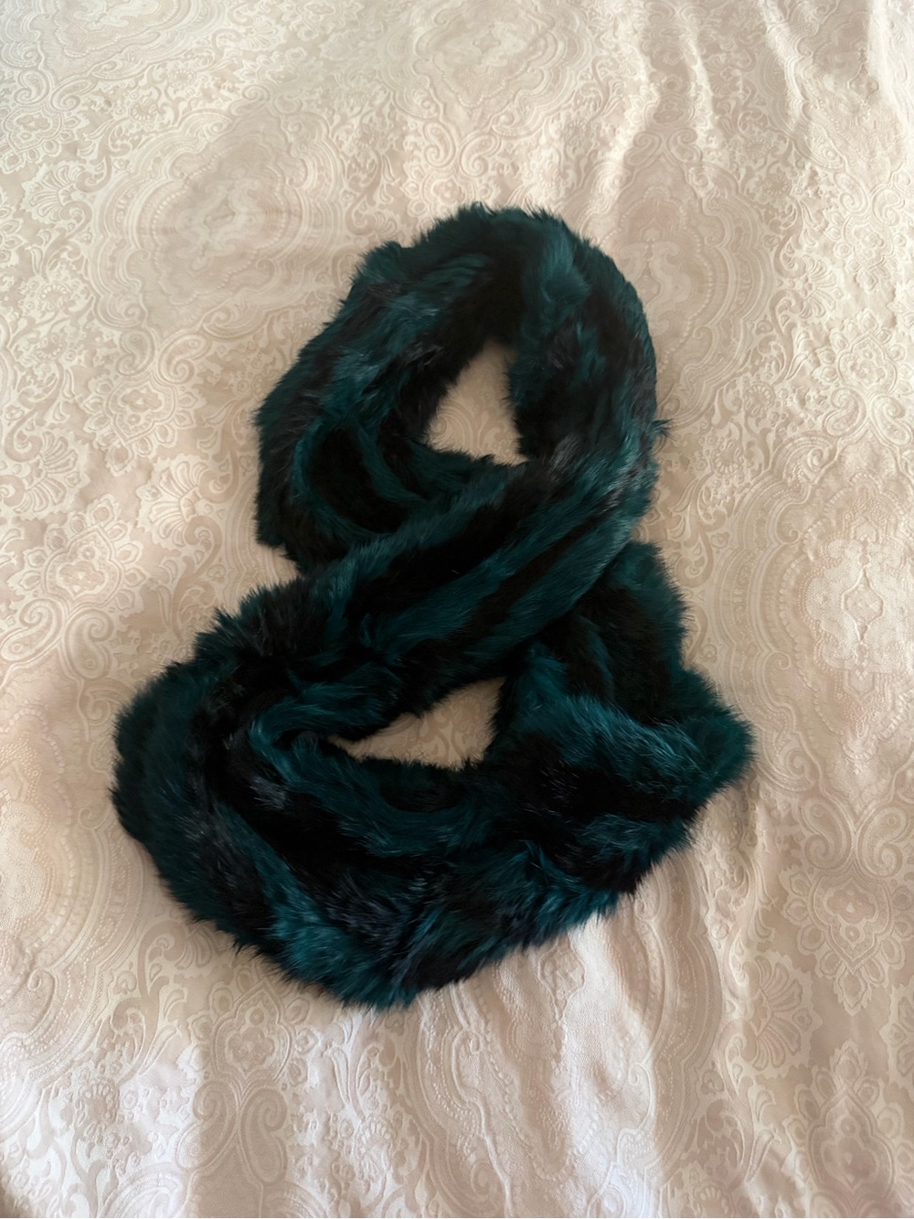 Teal Rabbit Fur Scarf - Picture 4 of 5